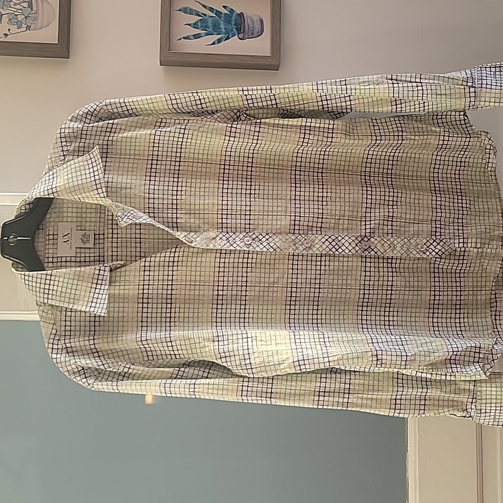 AX ARMANI EXCHANGE Men's Casual Checkered Shirt - Green and Purple, LARGE - Picture 1 of 5